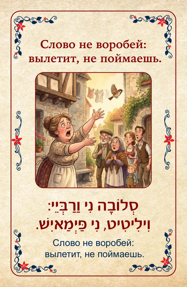 פתגמים ברוסית Русские пословицы Слово не воробей: вылетит, не поймаешь. סְלוֹבָה נִי וַרַבְּיֵי: וִילִיטִיט, נִי פַּיְמַאיִשׁ.